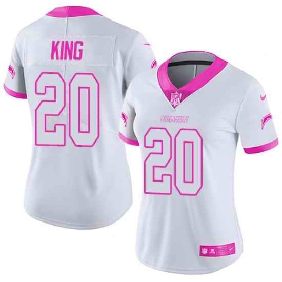 Nike Chargers #20 Desmond King White Pink Womens Stitched NFL Limited Rush Fashion Jersey